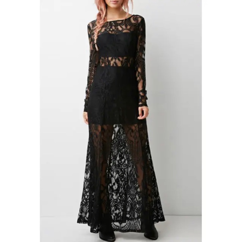 Zaful Black Lace Long Sleeve Maxi Dress
